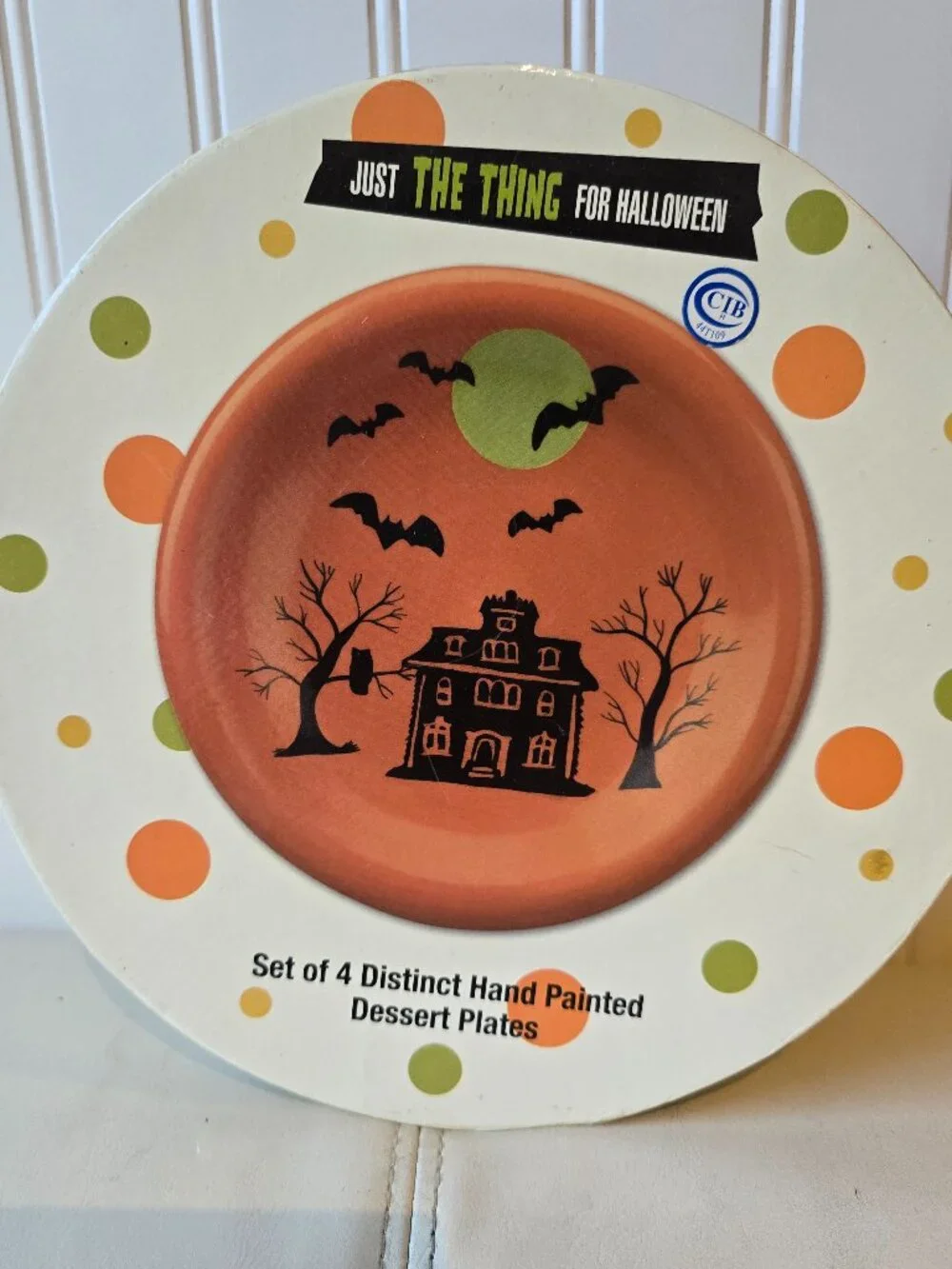 Halloween Hand-Painted Dessert Plates - Set of 4 (Haunted House Design)